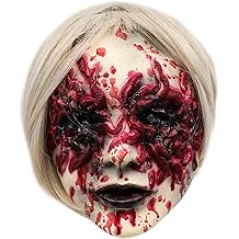 Halloween Scary Demon Mask, Horror Creepy Bloody Blood Sucking Worm for Eye White Wig Woman Mask