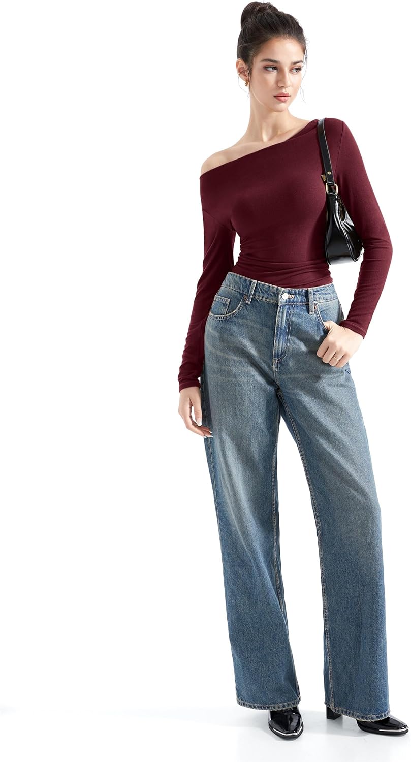 SUUKSESS Women Long Sleeve Off Shoulder Tops Trendy Cowl Neck Going Out Shirt for Fall - Image 5