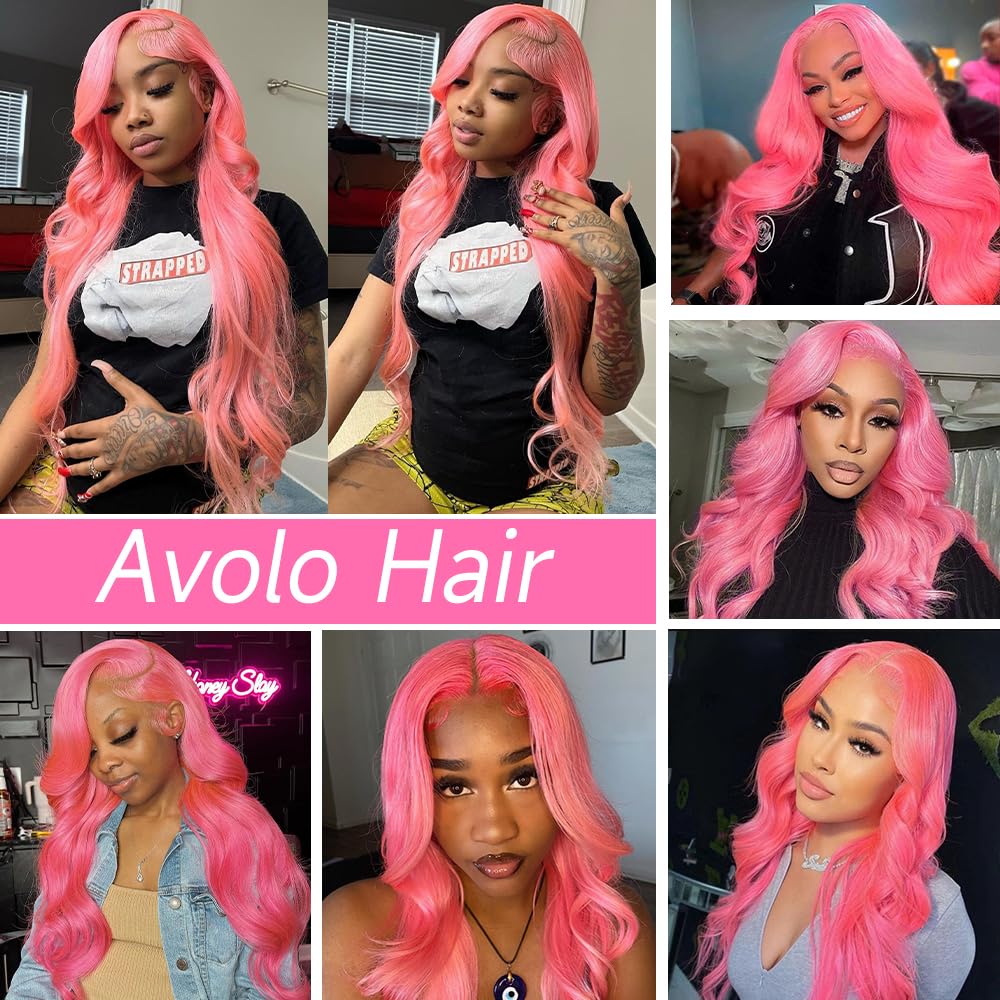 Avolo Lace Front Wig Human Hair Pre Plucked 13x4 Body Wave Colored Pink Human Hair Glueless 180% Density HD Lace Frontal Wigs For Women 20 Inch
