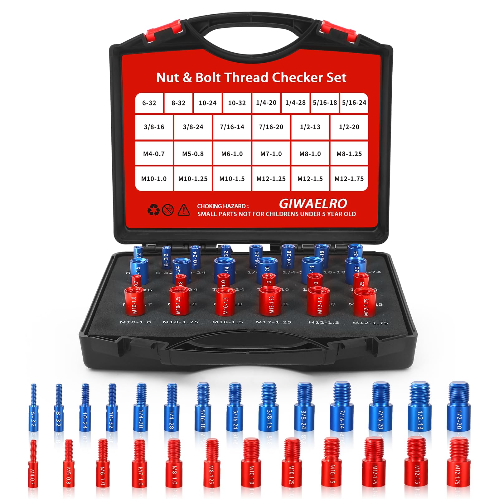 Nut and Bolt Thread Checker - 26 PCS Nut and Bolt Gauges Individually Housed in Case (14 Inch & 12 Metric) Specially Suitable for Size Check on Tricky and Narrow Area