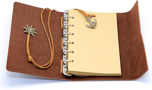 Vista 24 de Diario con tapas de cuero estilo retro, en blanco, con cuerda náutica, gris 7 pulgadas Gris,Negro -,Marrón,Rojo Marrón,Café,Azul oscuro,Verde