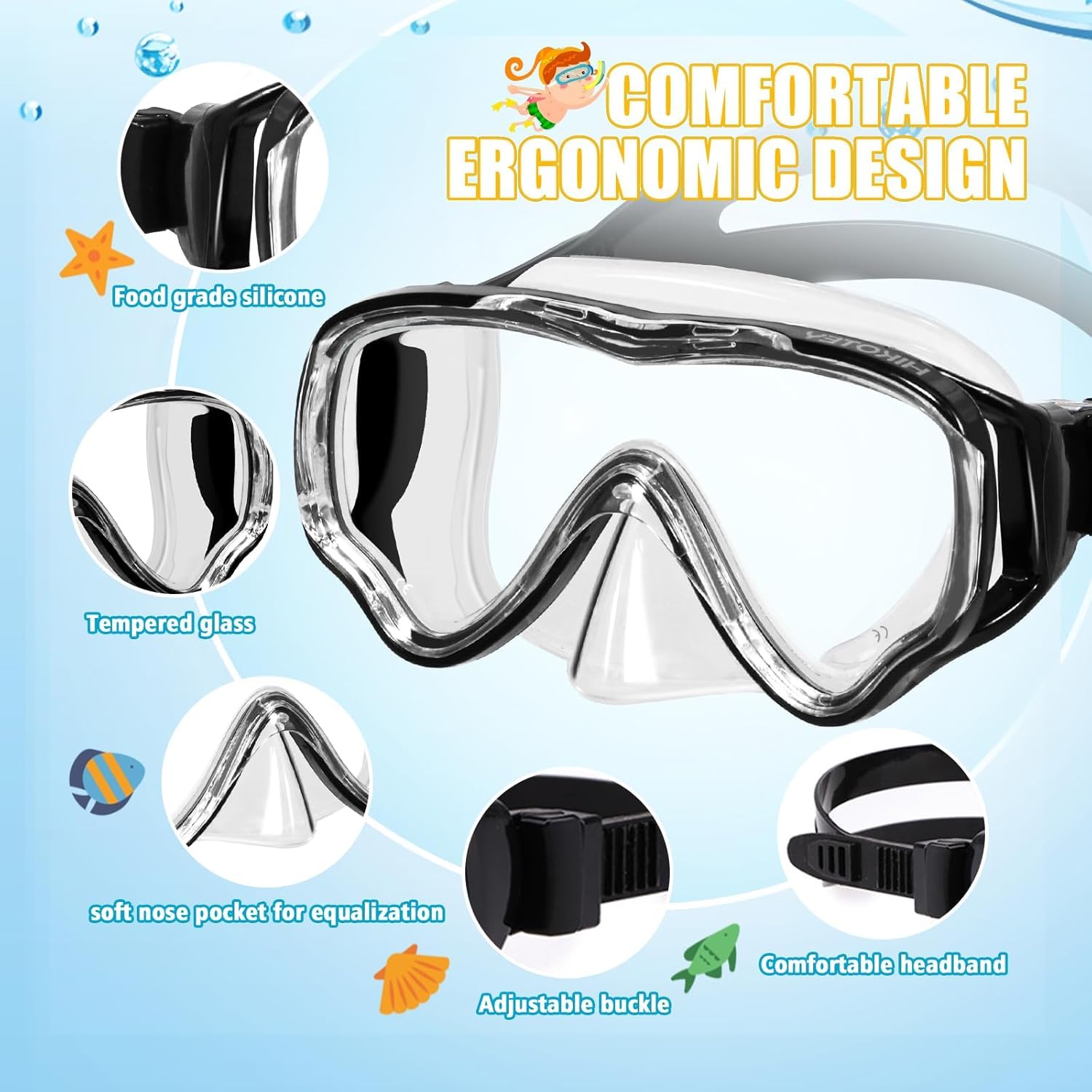 Set da snorkeling per bambini, maschera da snorkeling completamente asciutta per adulti, protezione anti-appannamento, unisex, vista panoramica HD, attrezzatura per snorkeling per bambini dai