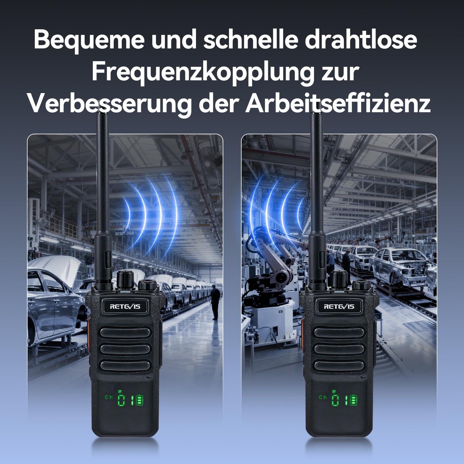 Retevis RT86 Funkgerät mit Großer Reichweite, Walkie Talkie für Lager | Walkie-Talkie Professional mit Lautsprechermikrofon, 2600mAh, Geräuschunterdrückung für Fabrik, Lager(Schwarz, 2 Stück)