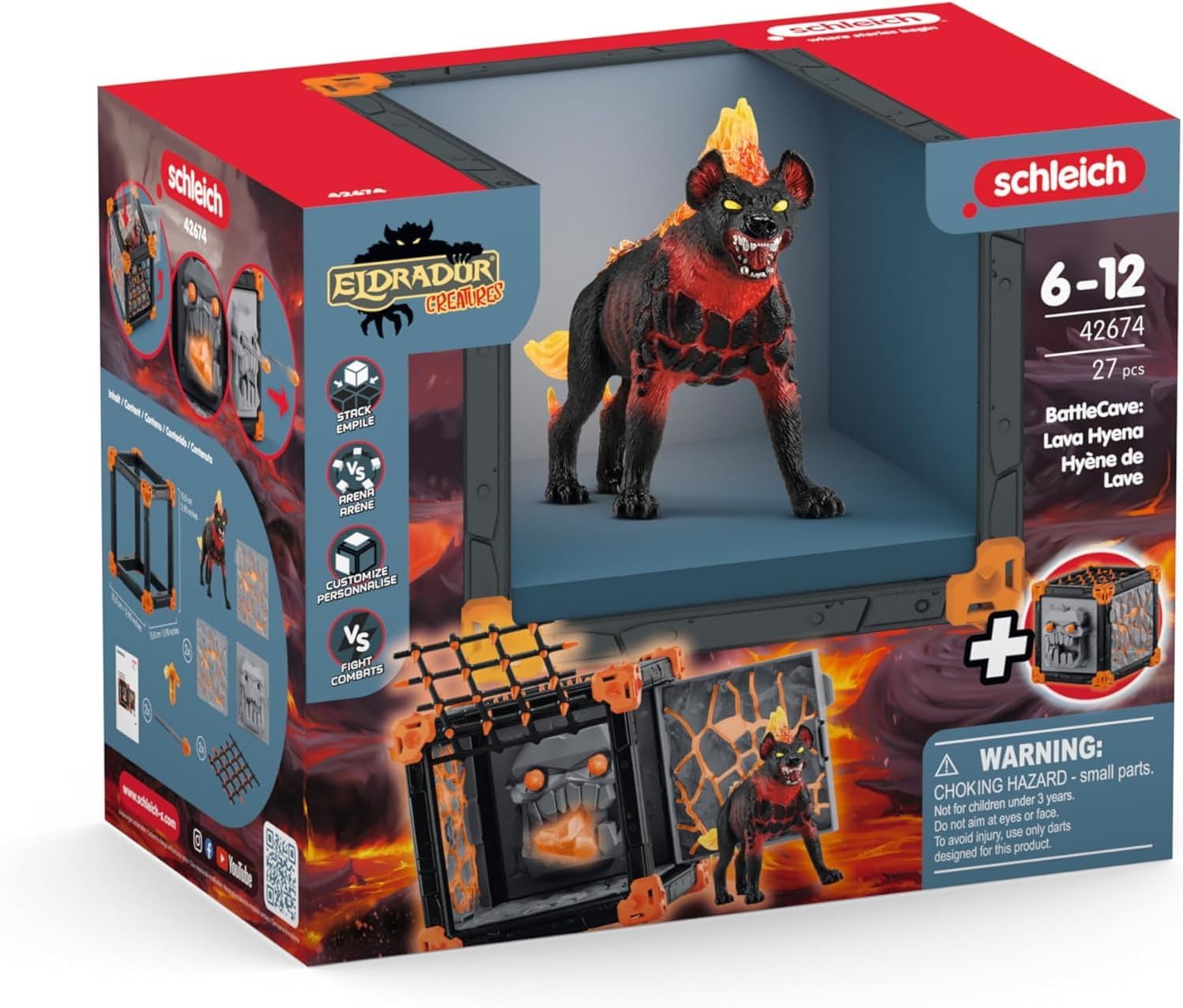 Schleich Eldrador Creatures - 27 PC Lava Battle Cave with Dog Toy Playset - Hell Hound Figurine Set for Boys and Girls with Expandable Fortress - Interactive, Imaginative Play for Kids Ages 7+ | 42674