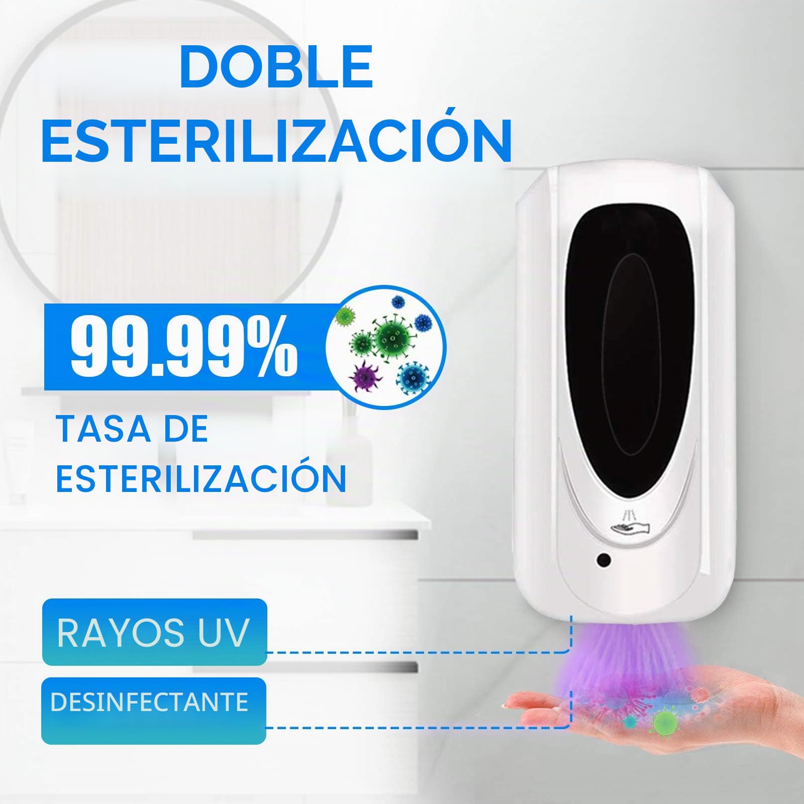 Dispensador Gel Hidroalcoholico,Dispensador de JabóN AutomáTico Pared del Touchless,con Sensor de Infrarrojos,para El Hogar, La Oficina, Hotel(1000ml para Spray Mode)