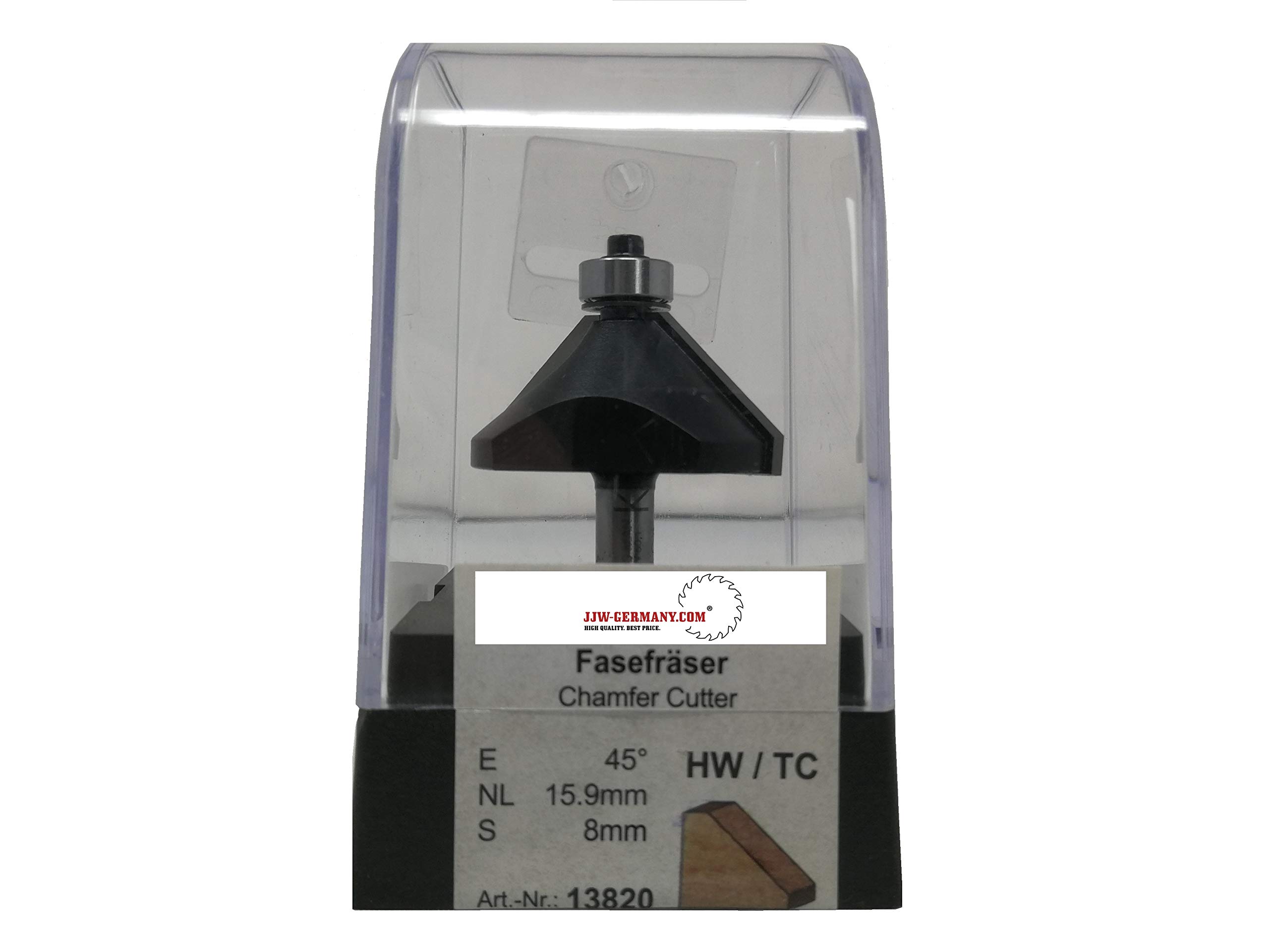 jjw-germany HW HM Fresa fresadora Z= 2 D = 44,5 mm NL 15,9 mm, vástago 8 mm, con rodamientos según DIN 847-2