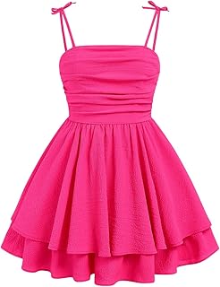 Girl's Smocked Ruched A Line Swing Dress Layered Tie Shoulder Flowy Cami Dress - Buy now