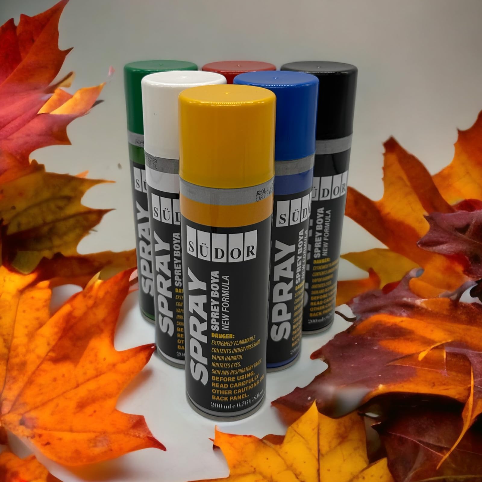 SÜDOR Lot de Peintures Aérosol 200 ml – Peinture Aérosol Brillante à Séchage Rapide pour Bois, Métal, Pierre, Verre et Murs – Graffiti & Décoration (6 Couleurs)
