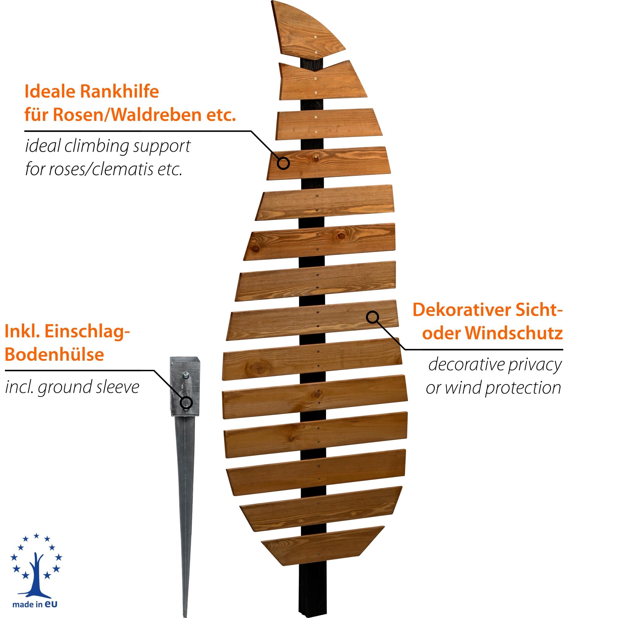 dobar® Green Label Rankhilfe Komplexus in Blattform zweifarbig aus Holz - Rankgerüst stehend mit Pfahl für Garten - Pflanzstütze für Kletterpflanzen