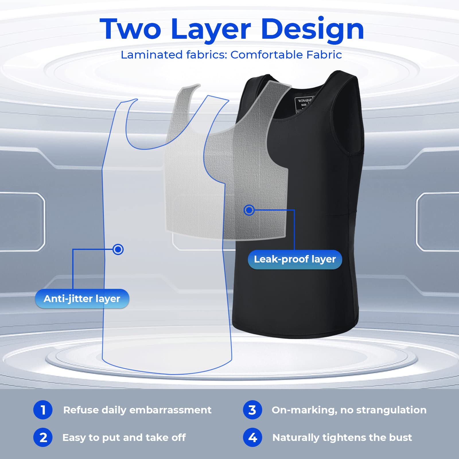 Wonababi Brustbinder, Binder Trans mit Ultraflachem Tank Top FTM Binder für Gynäkomastie Kompressionsbinder Brust