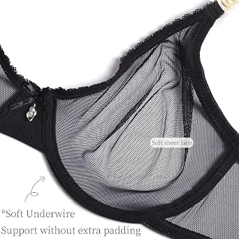 Women's See Through Lace Sheer Bra Sexy Plunge Non Padded Underwire Ultra Thin Clear Bras with Support and Lift