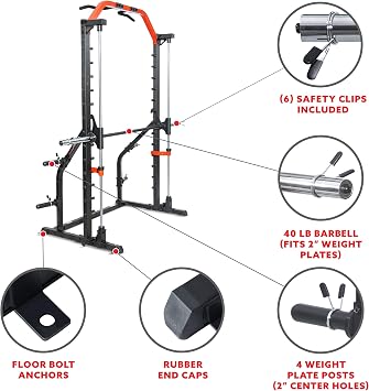 Sunny Health & Fitness Premium Smith Machine & Squat Cage Rack, Pull-Up Bar, Spotter Blocks for Weightlifting & Bench Press for Home Gym Strength Training