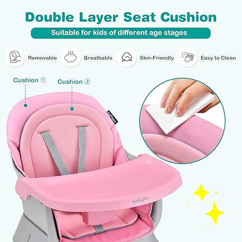 Miniatura 8 de BABY JOY Silla alta para bebé, silla alta convertible 8 en 1 para bebés y niños pequeños  Asiento elevador  Juego de mesa y silla  Mesa de bloque de