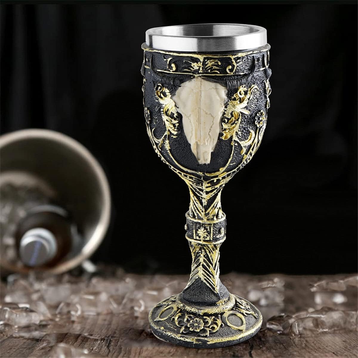 Novelty Bar Wine Glass Stainless Steel Medieval Chalice Cup Drinking Goblet Home Bar Decor 3D Design Goat Skull Golbet Drinking Cup Medieval Wine Glass (Color : Painted Size : 7.5x19cm)