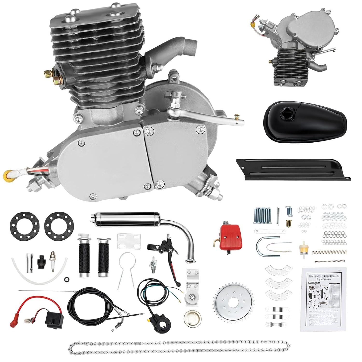 100CC Bicycle Engine Kit 2 Stroke Gas Motor Bike Kit with CDI and Air-Cooling, 36 Teeth Motorized Bike Engine Motor Conversion Kit for 26" 28" Bicycles