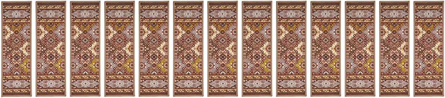 Stair Treads Skid Slip Resistant Backing Indoor Carpet Stair Treads Bakhtiari Persian Design 8 ½ inch x 26 ¼ inch (Set of 13, Taupe Multi Color) - - 