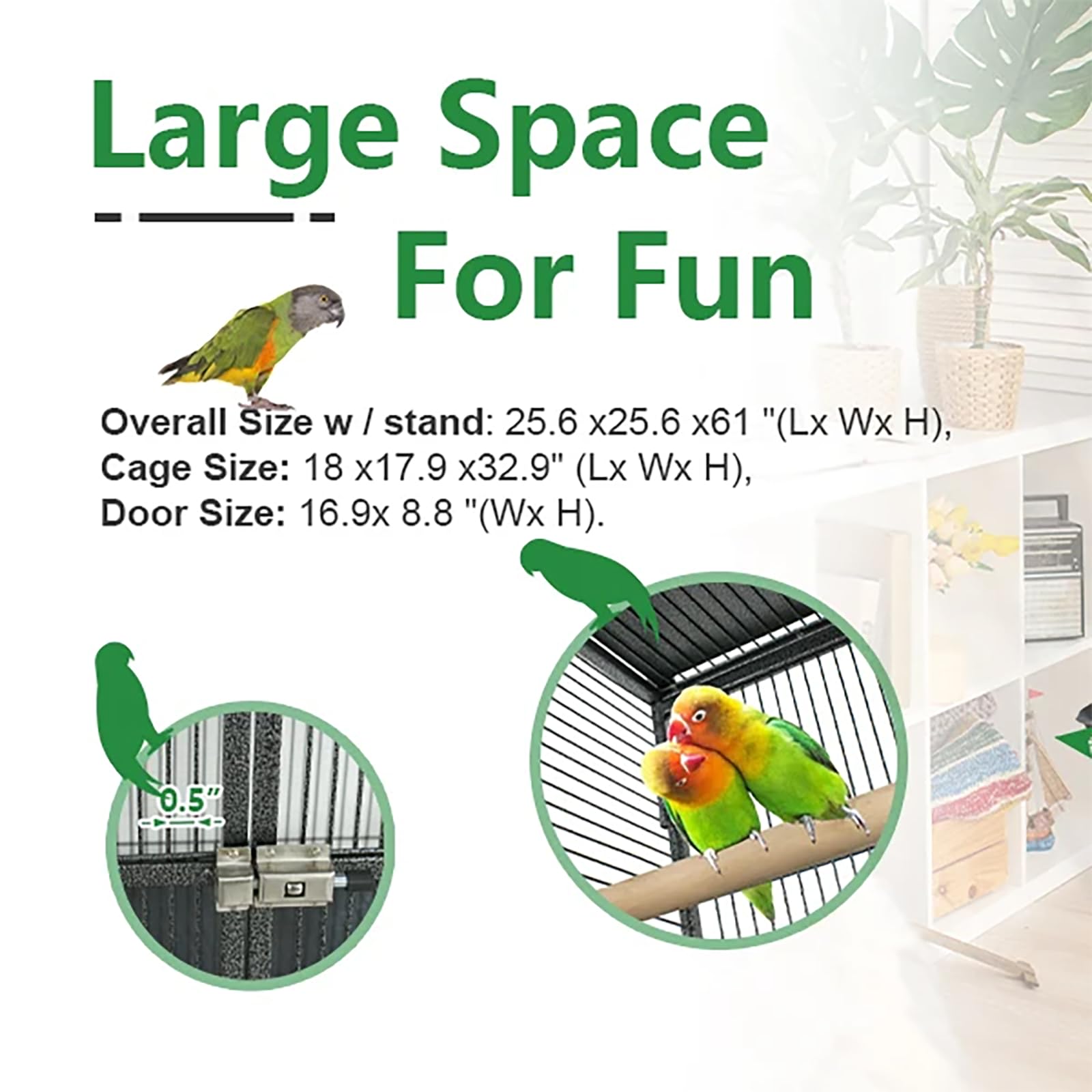 Multifunktionaler 61-Zoll-Papageien-Vogelkäfig, großer Vogelkäfig aus Metall, geeignet für Verschiedene Vögel Wie Papageien, Schwarz