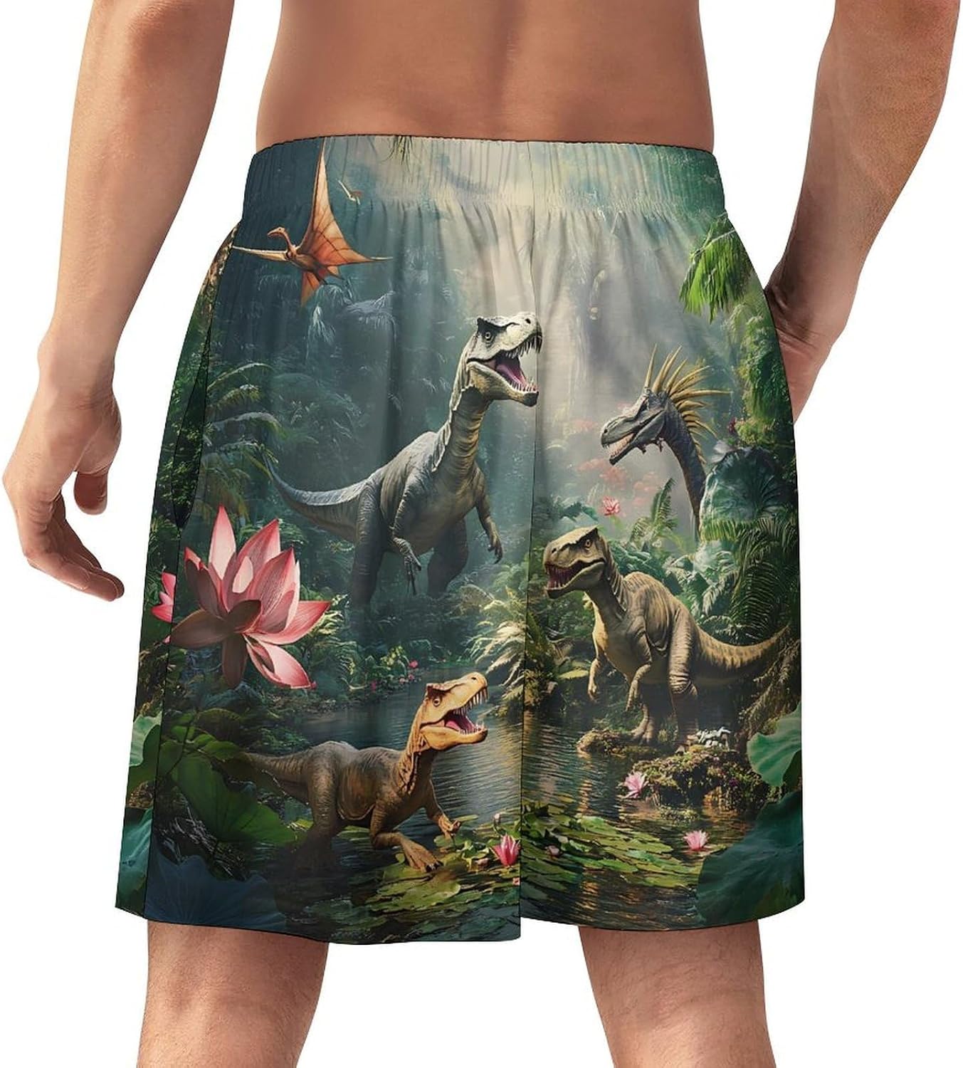 Dinosaur World Mens Pajama Shorts Drawstring Pajama Pants Pj Bottoms with Pockets