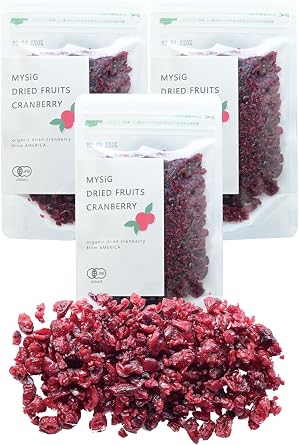 MYSiG Organic Dried Cranberry, 3.5 oz 100 g x 3, JAS Certified Organic, No Preservatives Dyes, Dry Fruit