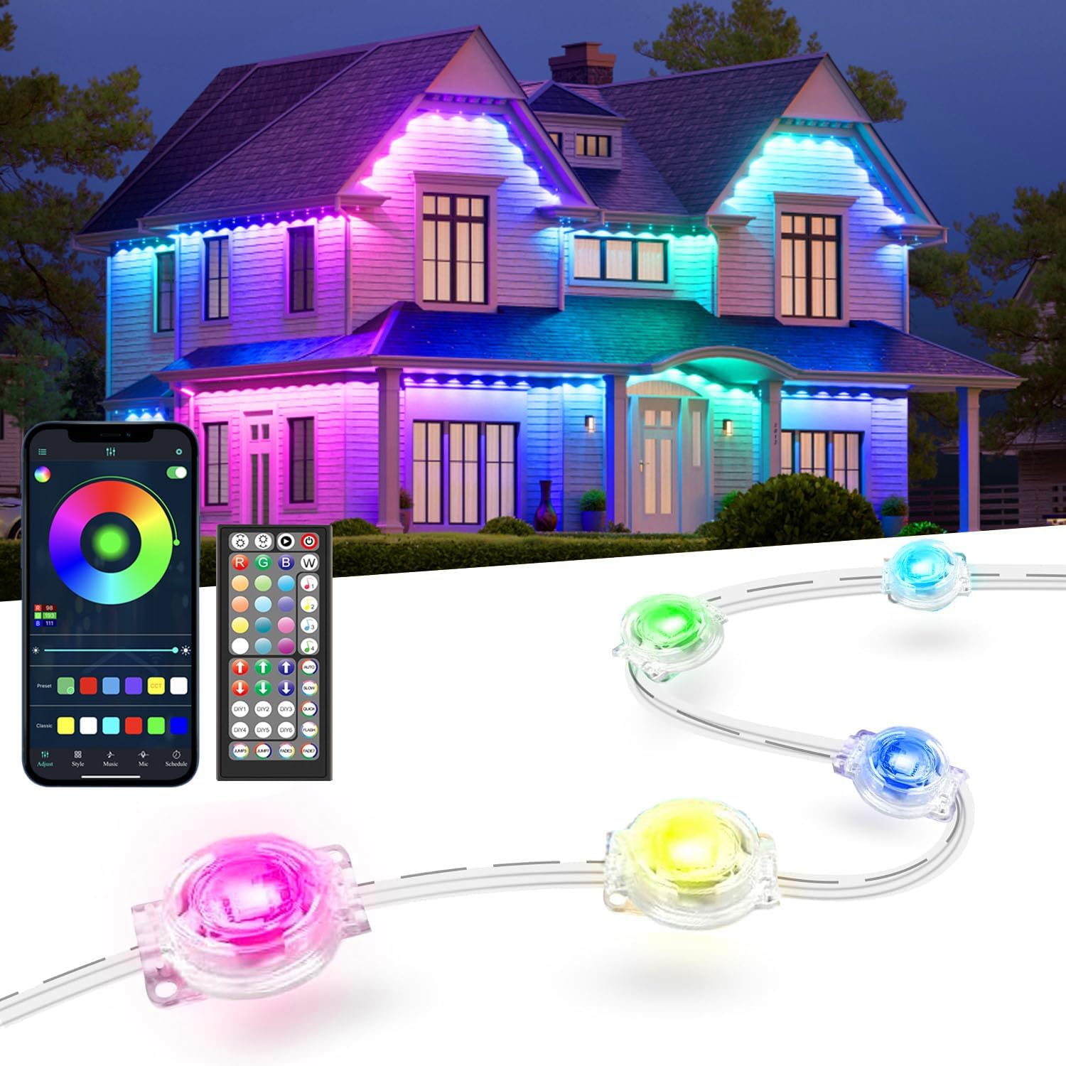 Permanent Outdoor Lights for House, 300ft Smart RGB LED Lights Outside with 16 Million DIY Colors, IP67 Waterproof Eternity Eaves Lighting for Christmas Halloween Holiday Daily Decorations