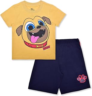 Boy's 2-Piece Puppy Dog Pals Rolly Graphic Tee Shirt and Taped Short Set, Brown, 2T