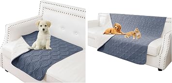 Waterproof Dog Blanket, Small Pet Couch Covers for Sofa, Chair Bed Furniture Protector from Dogs Washable and Reversible-30"x30",Blue+Cream and 52"x82", Blue+Cream