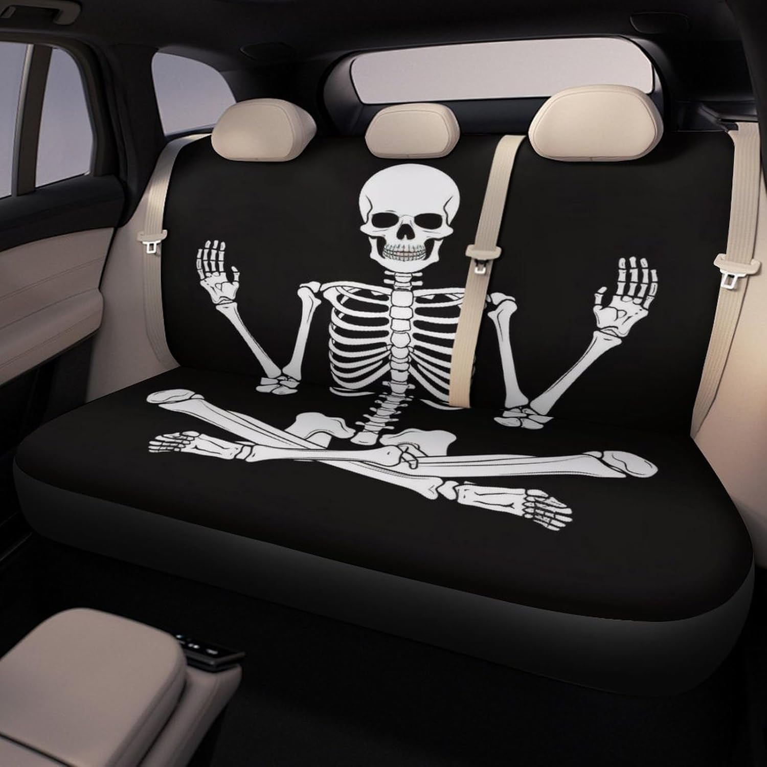 Car Rear Bench Seat Cover Skeleton Skull Yoga Pose Car Seat Cover Back Seat for Car Backseat Cover Protector Universal Fit Most Car Truck Vans SUVs Sedan 2 Pcs