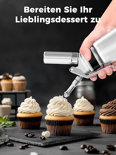 Miniatura 7 de SimCoker Dispensador de crema batida, batidor de crema de aluminio de 16.9 fl oz1 pinta, 3 boquillas de decoración culinaria de acero inoxidable, 1
