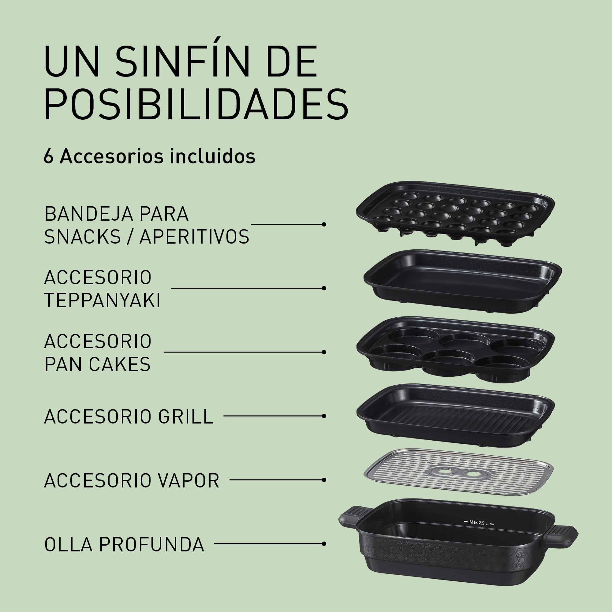Panasonic NF-GM600 Multi Cooker 6 en 1, Grill Electrico, Freír, Cocción Lenta, BBQ, Vapor, Saltear, 1400W, 40–250°C, 9 Modos Automáticos, Extractor de Humo, Bandejas aptas para lavavajillas
