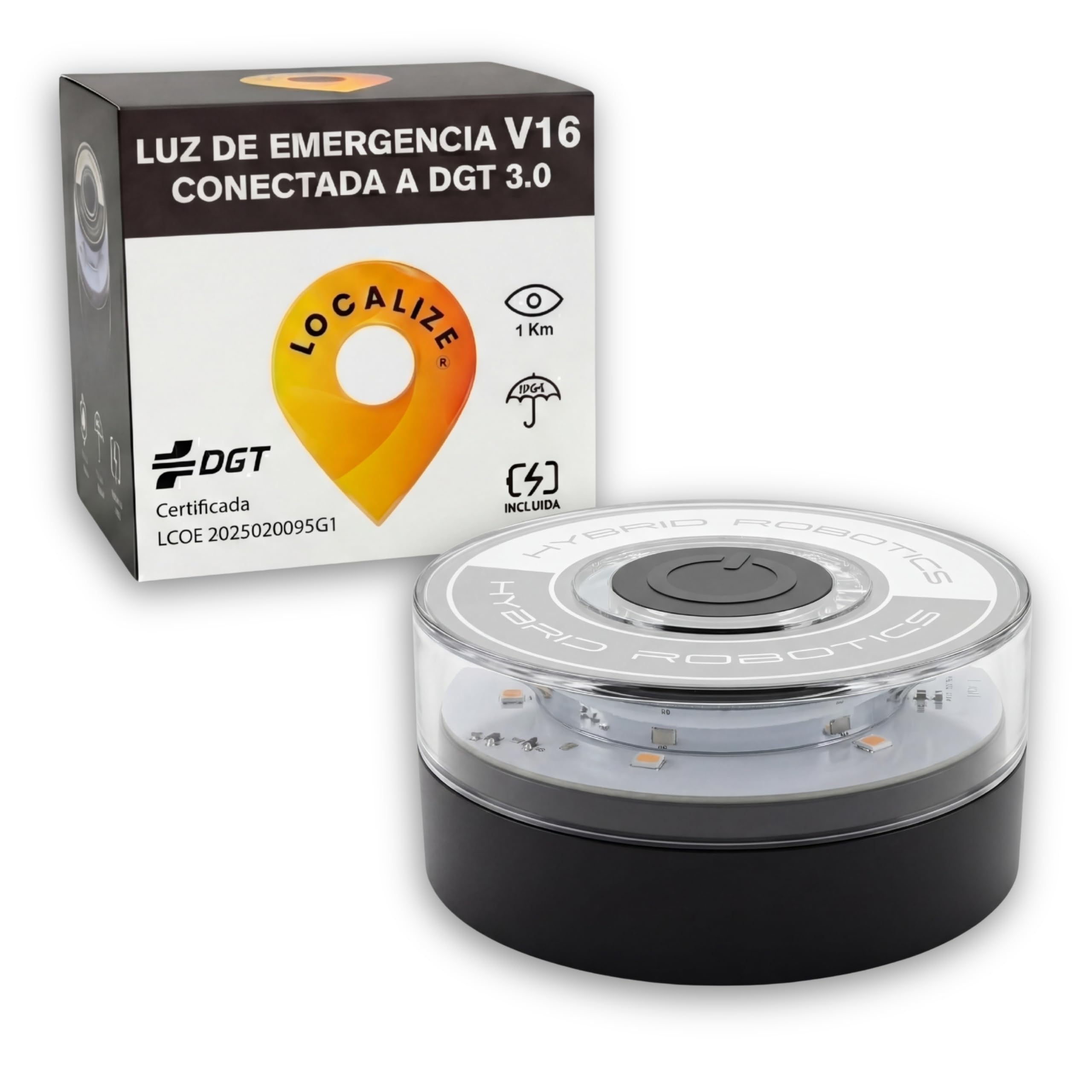 Baliza V16 Luz de Emergencia Homologada DGT 3.0 Geolocalizada SIM Integrada Datos 15 Años- Resistencia IP54-780 lúmenes- +3h Autonomía - Pequeña y Compacta