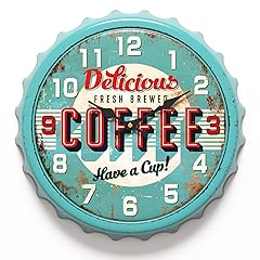 Menterry Bottle Cap Design Iron Retro Wall Clock, 13 inch Vintage Style, Silent Non Ticking Battery photo Menterry Bottle Cap Design Iron Retro Wall Clock, 13 inch Vintage Style, Silent Non Ticking Battery