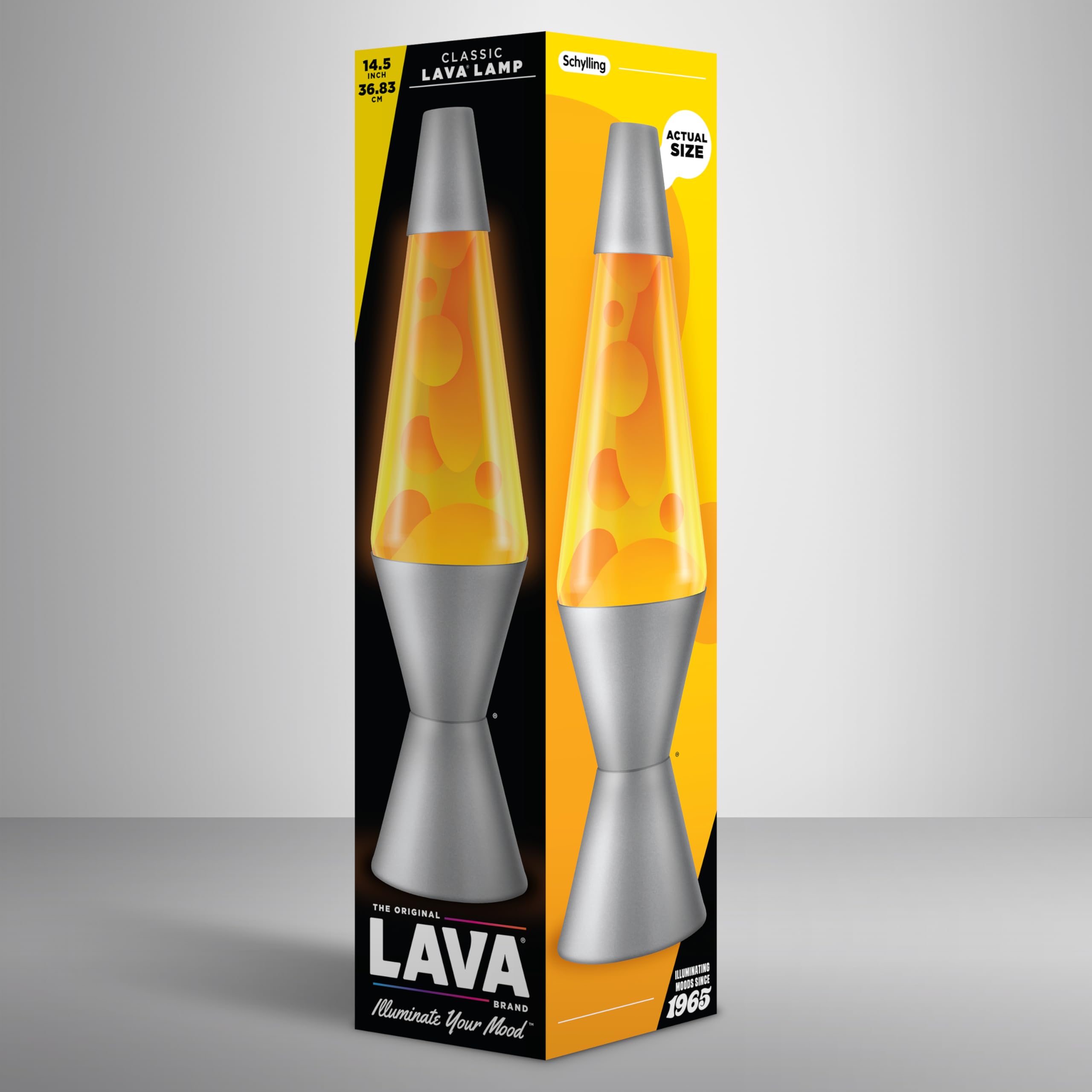 Lava Lampada - 14.5" - Lampada originale Motion - Liquido arancione e giallo con base argento - Art. #2129