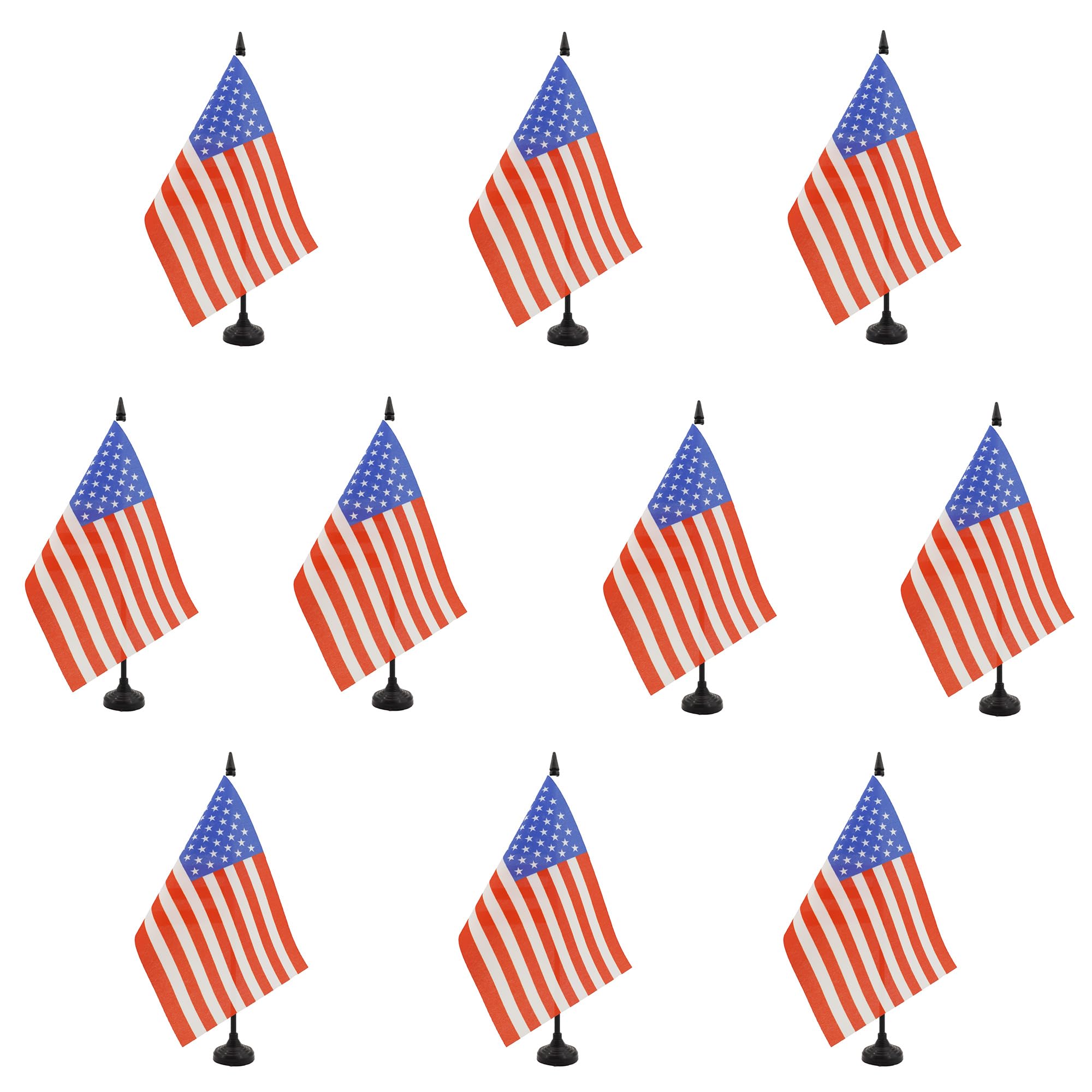AZ FLAG - Set of 10 United States Table Flag 5'' x 8'' - 10 Small American Office Flags 100% Polyester 21 x 14 cm - Mini Desk Flag with 10'' Pole and Black Plastic Base