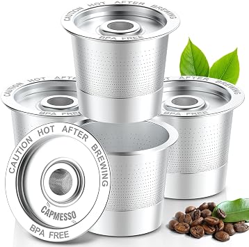 CAPMESSO Reusable K Cups Coffee Pods for Keurig 1.0 Stainless Steel Refillable K Cup - Reusable Coffee Filter for Keurig 1.0 Coffee Maker, Permanent, Eco-Friendly, Innovative Design4 Pack