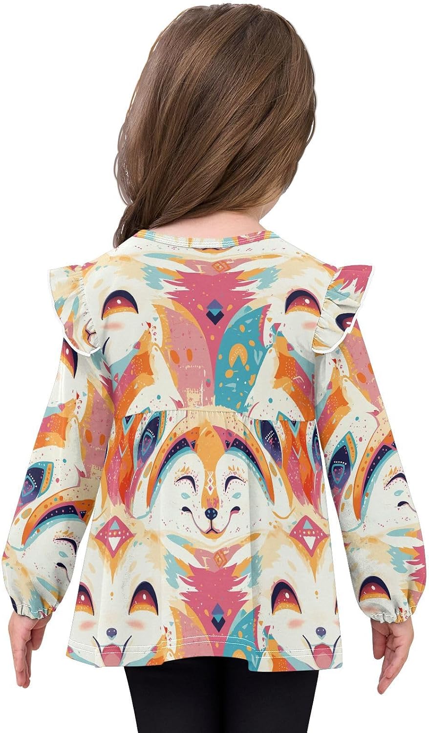 visesunny Toddler Clothes for Girls Laugh Corsac Fox Long Sleeve Fall Shirts Cotton Top with Ruffle Collar