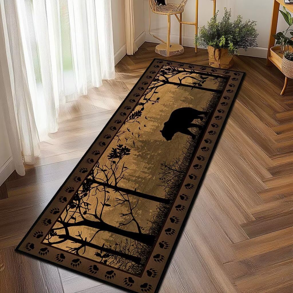Rustic Cabin Wildlife Runner Rug 2x6,Bear Country,Vintage Hallway Rugs Indoor Entrance Door Mat Washable Kitchen Runners Non Slip Accent Area Rug Ultra-Thin Throw Carpet for Entryway Hallways Laundry