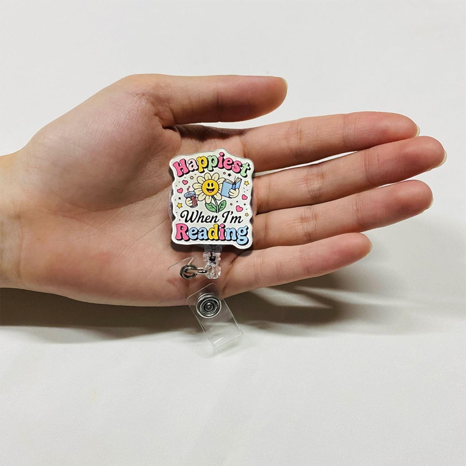 (4PCS) Happiest When I'm Reading Badge Reels Retractable, Name Badge Holder Reel ID Clip, Readers Book Lover Bookish Booktok Pediatric Decorative Gifts for Readers Nurses Office Worker Teacher Student - Image 4