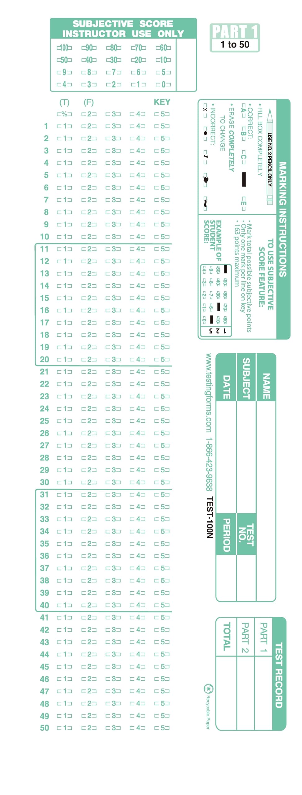 testingforms TEST-100N 882 NE Numeric Compatible Testing Forms (100 Pack)-picture-10