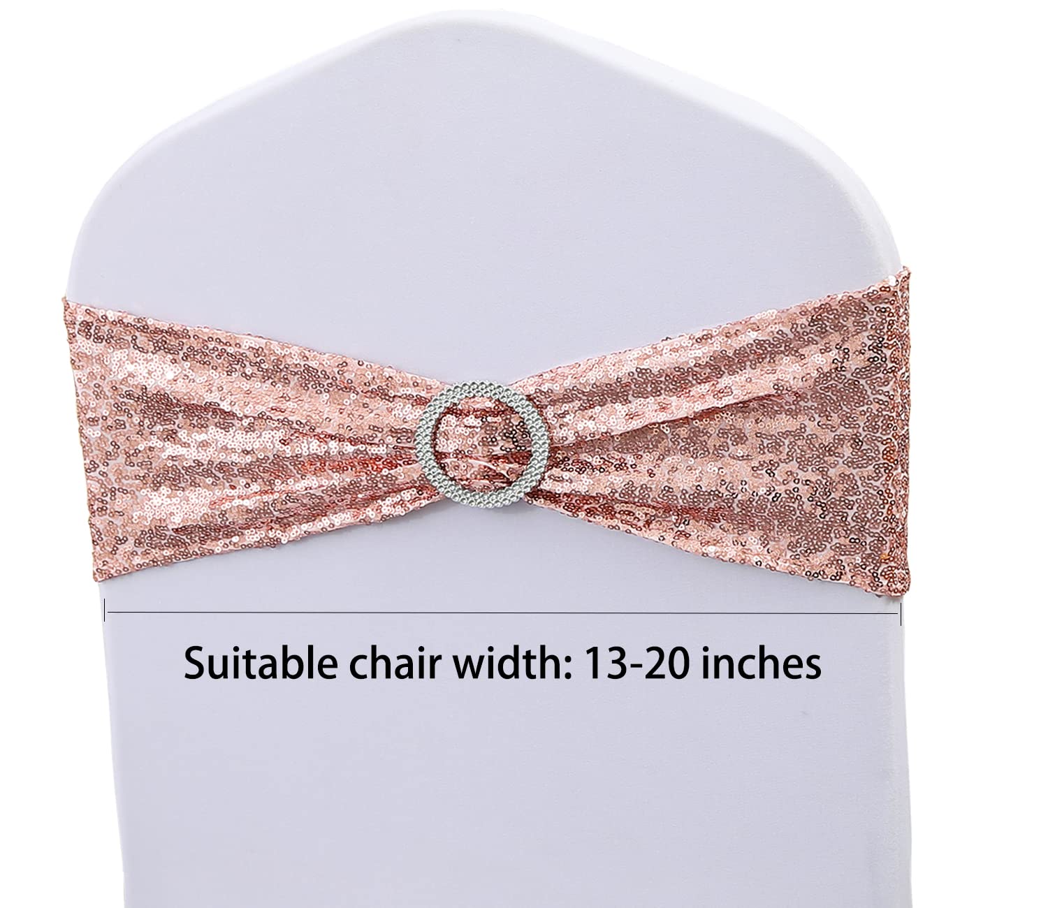 Zestaw 100 sztuk dookoła cekinów, różowe złoto, szarfy na krzesło do dekoracji ślubnych, cekiny, opaski na krzesła z klamrami, na imprezę, baby shower, różowe złoto, cekiny, spandeks, szarfy na