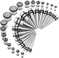 CABBEKALLO 36pcs Ear Gauges Stretching Kit 14G-00G Surgical Steel Tapers Tunnels Plugs Set