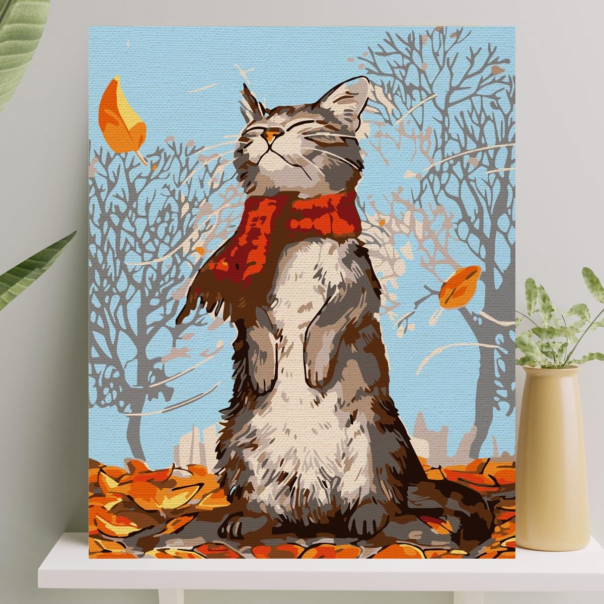 Palmiye Hobi Sanat Sayılarla Boyama Tuval Seti Fırça Boya Dahil (Çıtalı) 40x50 CM - Kedi ve Sonbahar