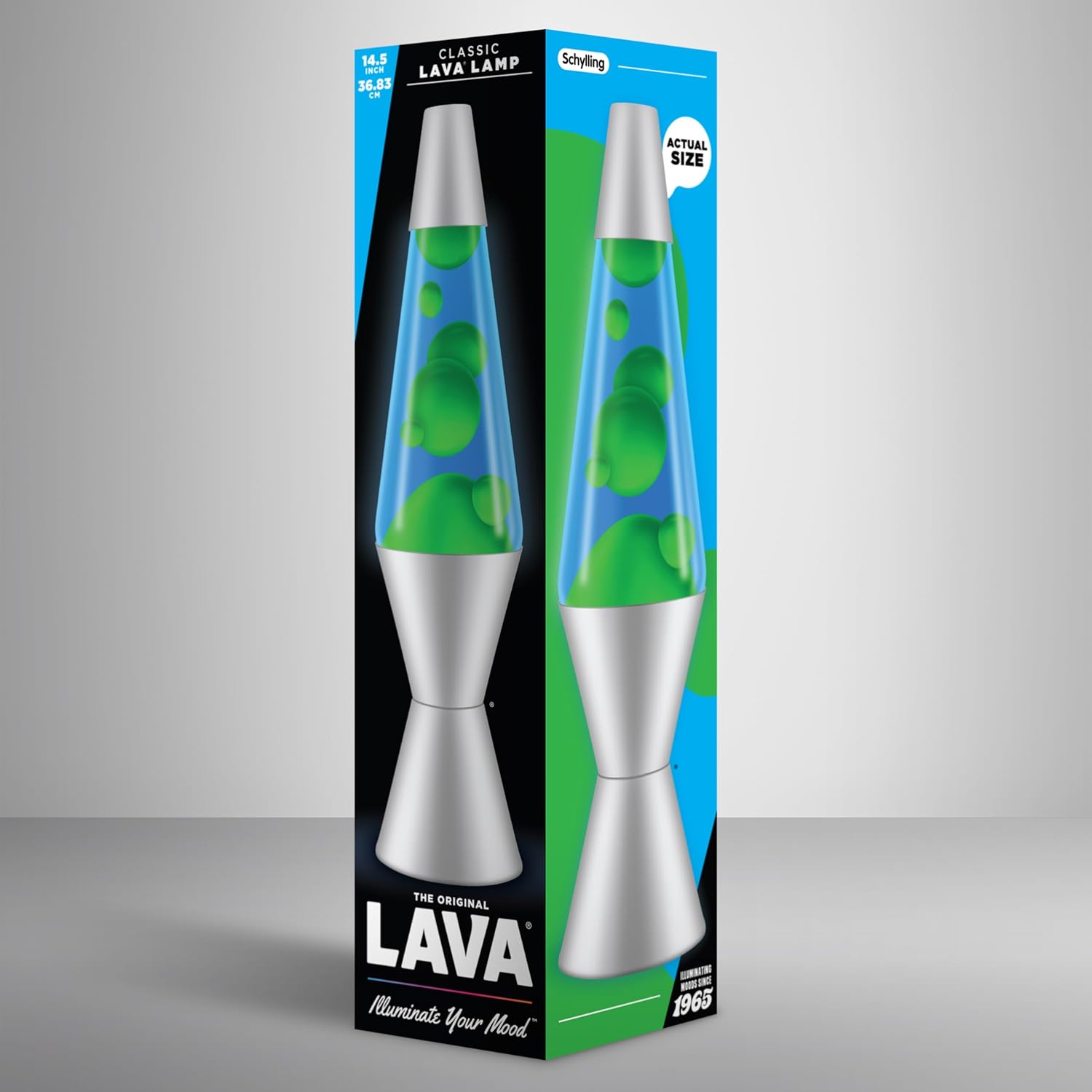 LAVA® - Lava lamp 2124, green wax, blue liquid, silver base and cap, original LAVA® brand 14.5 inch motion lamp
