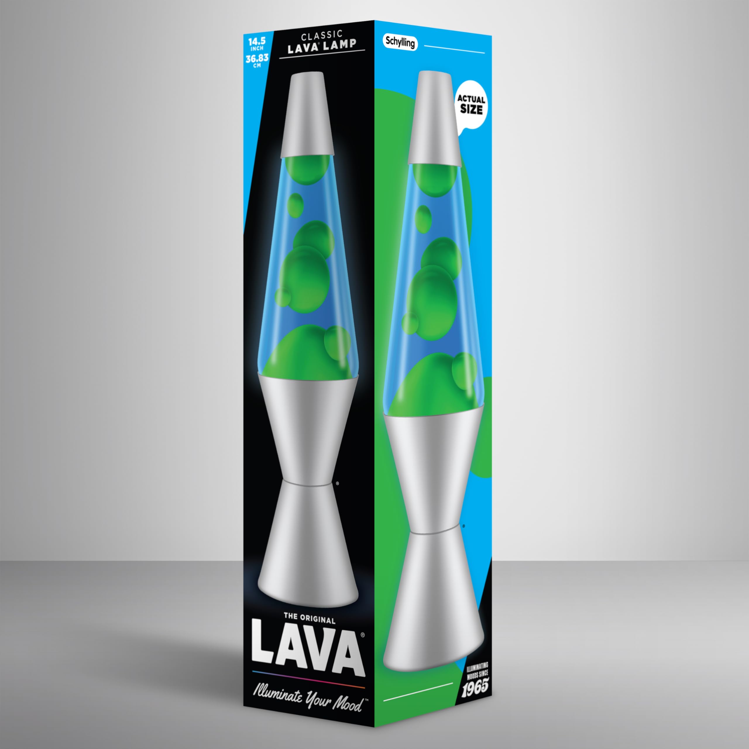 LAVA® - Lámpara Lava 2124, cera verde, líquido azul, base y tapa plateados, original de 14,5 pulgadas. Lámpara de movimiento marca LAVA®
