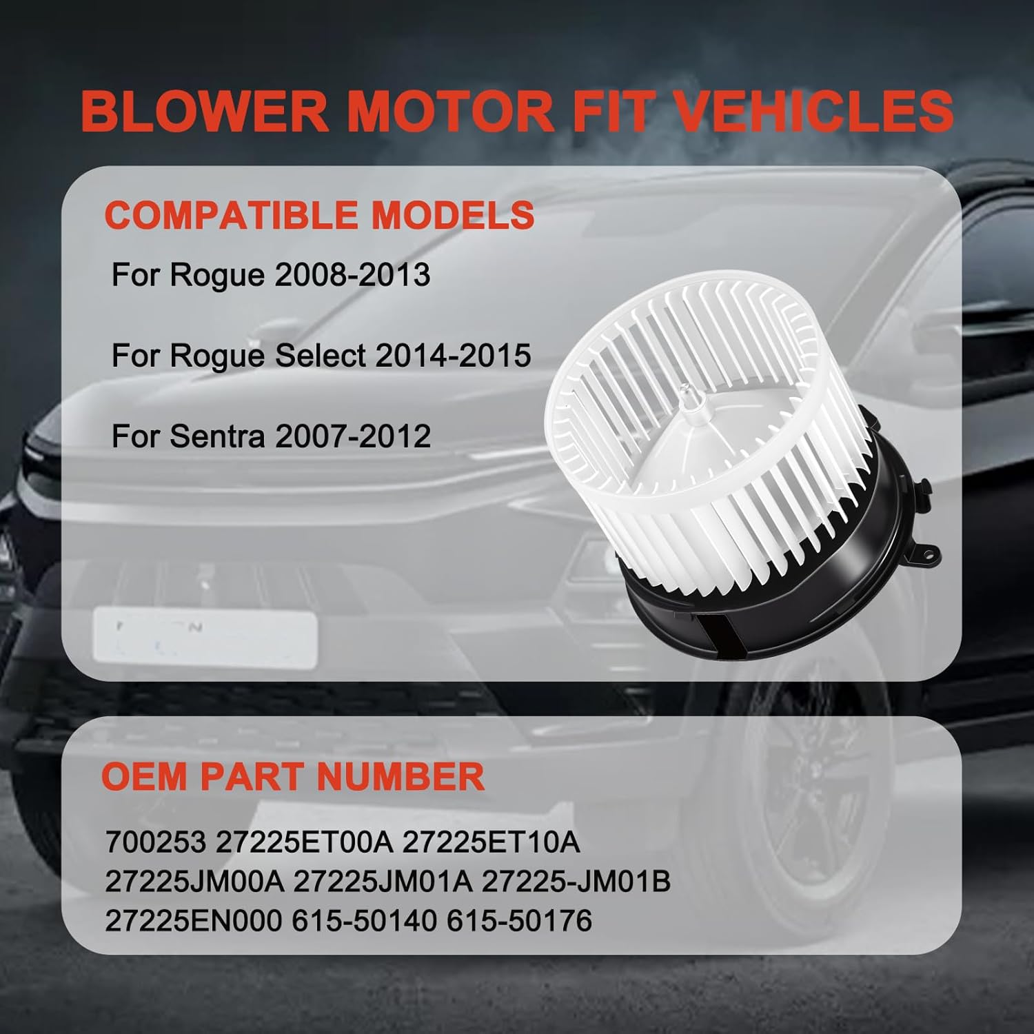 700253 AC Heater Blower Motor Fan Replacement Assembly Compatible with Nissan Rogue 2008 2009 2010 2011 2012 2013, Rogue Select 2014-2015, Sentra 2007-2012 Replace 27225-ET10A