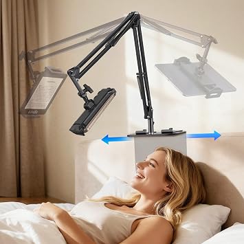 Phone Holder&Tablet Holder for Bed,Overhead Cell Phone Mount | Adjustable 360 Rotatable Metal Kindle Holder Stand for iPad Pro Air Mini, iPhone17/16, Kindle Other 5-12.9 Inch Devices