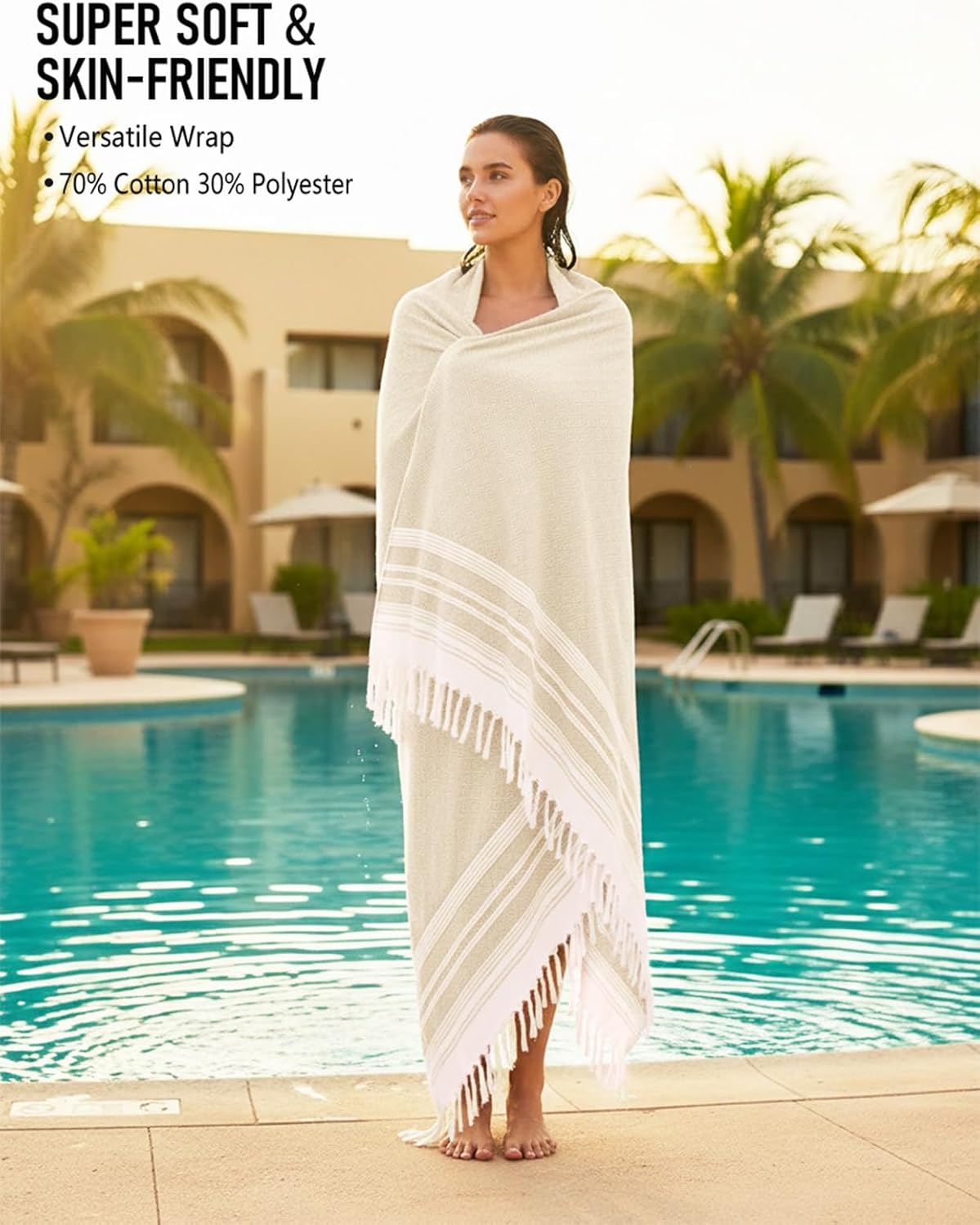 Oversized Turkish Beach Towel Blanket Cotton Giant XL Sandproof Towels Huge Linen XXL Extra Large Big Throw Quilt Blankets for Adults Cloud Travel Camping Glamping Accessories Essentials - Image 3