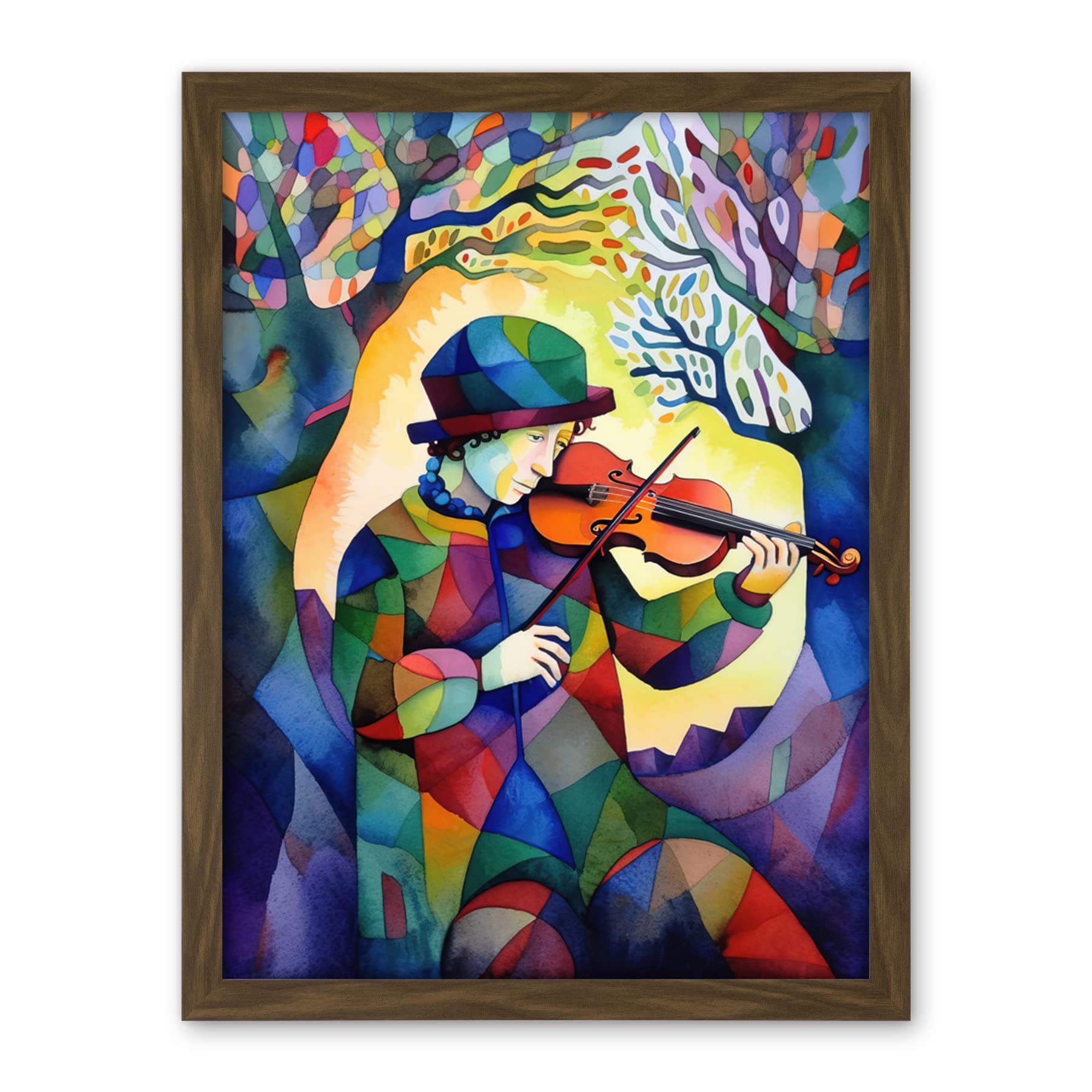 Artery8 Fiddle Player In Forest Folk Art Watercolour Painting Artwork Framed Wall Art Print 18X24 Inch