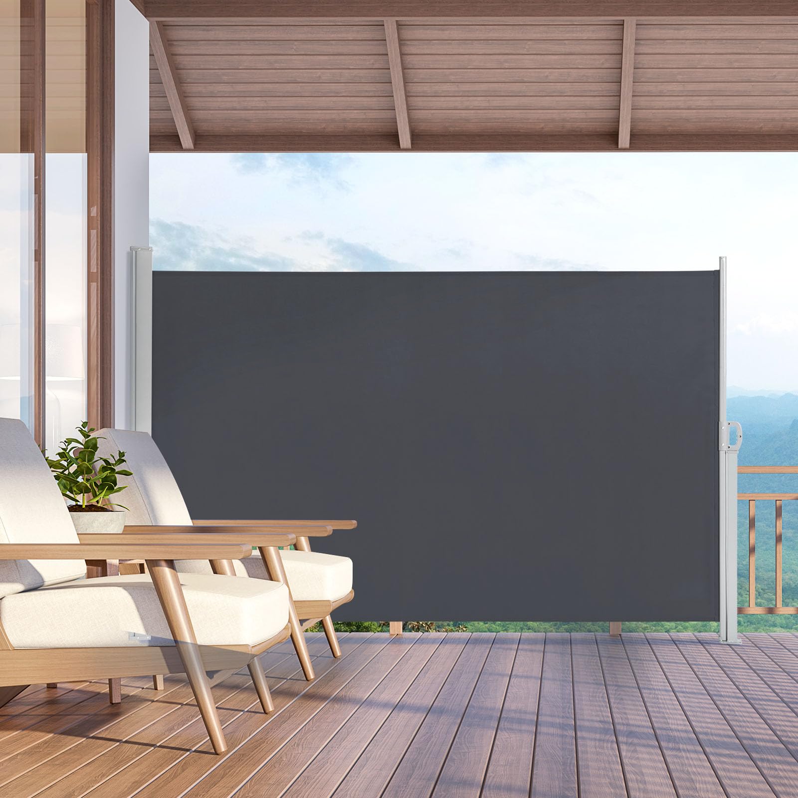 118" x 71" Retractable Side Awning, Outdoor Retractable Privacy Screen, Waterproof & UV-Resistant Retractable Fence Shade for Patio, Deck, Balcony (