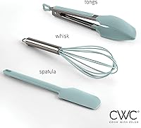 Vista 6 de COOK WITH COLOR - Juego de pinzas de cocina y barbacoa de acero inoxidable con punta de silicona, 3 piezas de utensilios, verde