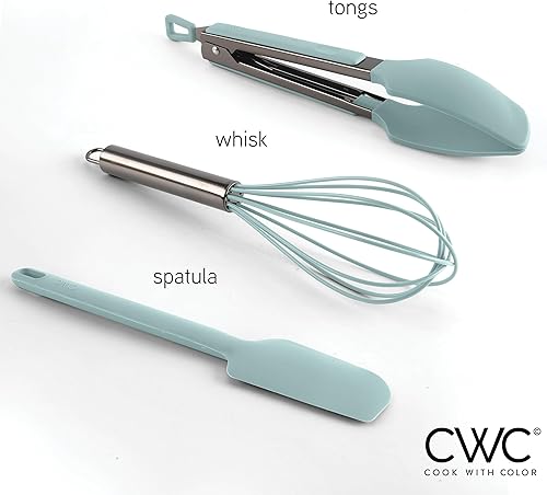 Miniatura 6 de COOK WITH COLOR - Juego de pinzas de cocina y barbacoa de acero inoxidable con punta de silicona, 3 piezas de utensilios, verde